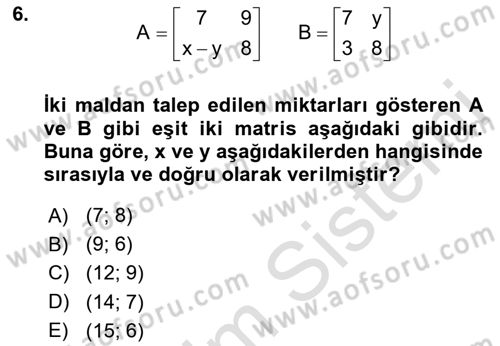 Matematiksel İktisat Dersi 2022 - 2023 Yılı Yaz Okulu Sınav Soruları 6. Soru