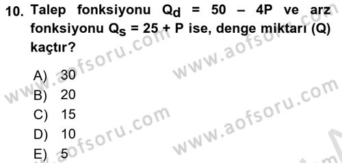 Matematiksel İktisat Dersi Ara Sınavı Deneme Sınav Soruları 10. Soru