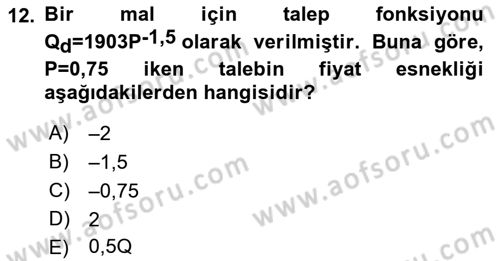 Matematiksel İktisat Dersi Ara Sınavı Deneme Sınav Soruları 12. Soru