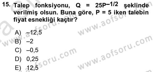 Matematiksel İktisat Dersi Ara Sınavı Deneme Sınav Soruları 15. Soru