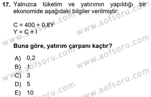 Matematiksel İktisat Dersi 2023 - 2024 Yılı (Vize) Ara Sınav Soruları 17. Soru