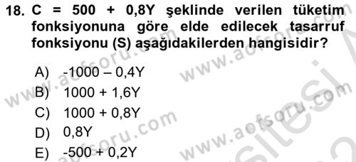 Matematiksel İktisat Dersi Ara Sınavı Deneme Sınav Soruları 18. Soru
