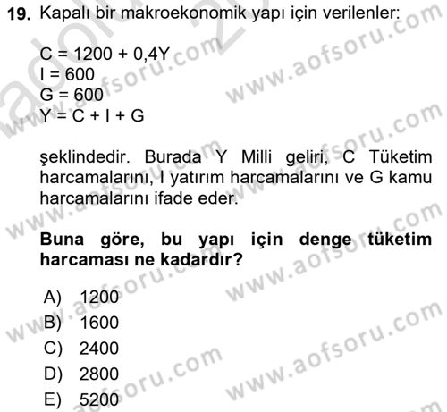 Matematiksel İktisat Dersi Ara Sınavı Deneme Sınav Soruları 19. Soru