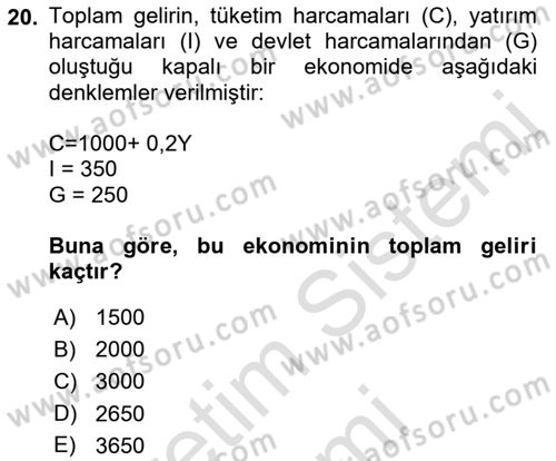 Matematiksel İktisat Dersi Ara Sınavı Deneme Sınav Soruları 20. Soru