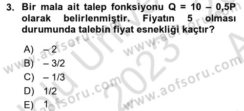 Matematiksel İktisat Dersi Ara Sınavı Deneme Sınav Soruları 3. Soru