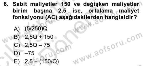 Matematiksel İktisat Dersi Ara Sınavı Deneme Sınav Soruları 6. Soru