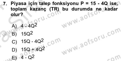 Matematiksel İktisat Dersi Ara Sınavı Deneme Sınav Soruları 7. Soru