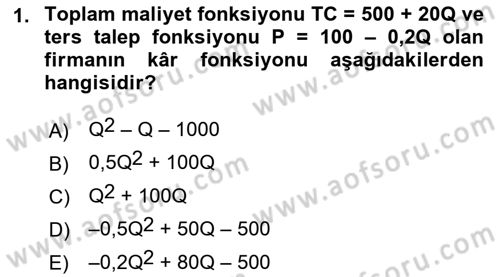 Matematiksel İktisat Dersi 2023 - 2024 Yılı (Final) Dönem Sonu Sınav Soruları 1. Soru