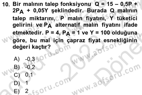 Matematiksel İktisat Dersi 2023 - 2024 Yılı (Final) Dönem Sonu Sınav Soruları 10. Soru