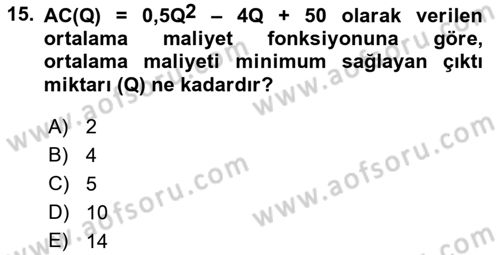 Matematiksel İktisat Dersi 2023 - 2024 Yılı (Final) Dönem Sonu Sınav Soruları 15. Soru