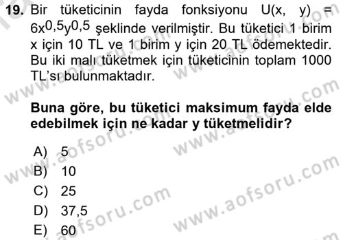 Matematiksel İktisat Dersi 2023 - 2024 Yılı (Final) Dönem Sonu Sınav Soruları 19. Soru