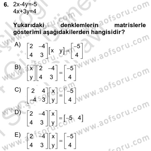 Matematiksel İktisat Dersi 2023 - 2024 Yılı (Final) Dönem Sonu Sınav Soruları 6. Soru