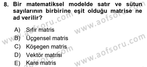 Matematiksel İktisat Dersi 2023 - 2024 Yılı (Final) Dönem Sonu Sınav Soruları 8. Soru