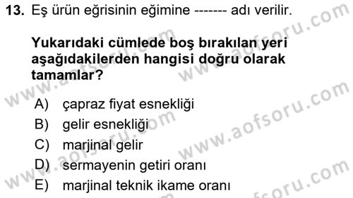 Matematiksel İktisat Dersi 2023 - 2024 Yılı Yaz Okulu Sınav Soruları 13. Soru