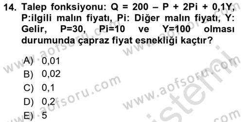 Matematiksel İktisat Dersi 2023 - 2024 Yılı Yaz Okulu Sınav Soruları 14. Soru