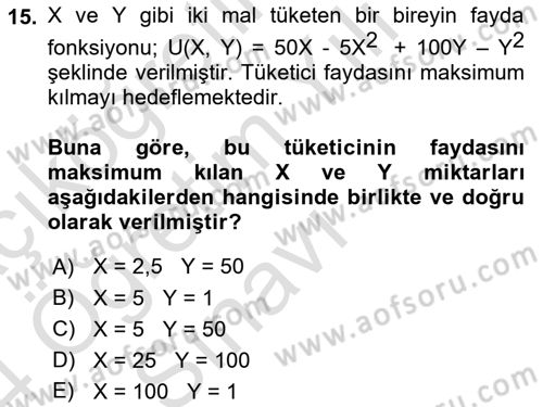 Matematiksel İktisat Dersi 2023 - 2024 Yılı Yaz Okulu Sınav Soruları 15. Soru