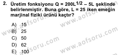 Matematiksel İktisat Dersi 2023 - 2024 Yılı Yaz Okulu Sınav Soruları 2. Soru