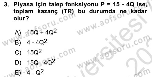 Matematiksel İktisat Dersi 2023 - 2024 Yılı Yaz Okulu Sınav Soruları 3. Soru