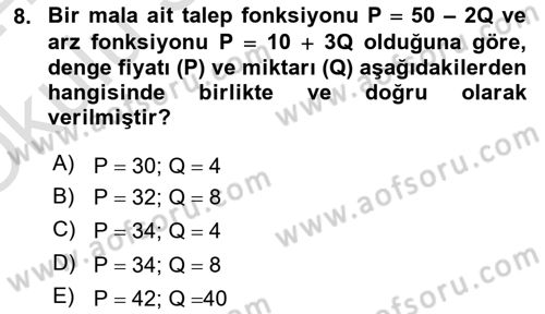 Matematiksel İktisat Dersi 2023 - 2024 Yılı Yaz Okulu Sınav Soruları 8. Soru