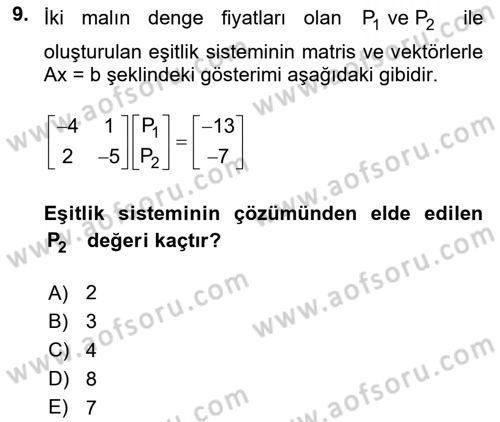 Matematiksel İktisat Dersi 2023 - 2024 Yılı Yaz Okulu Sınav Soruları 9. Soru