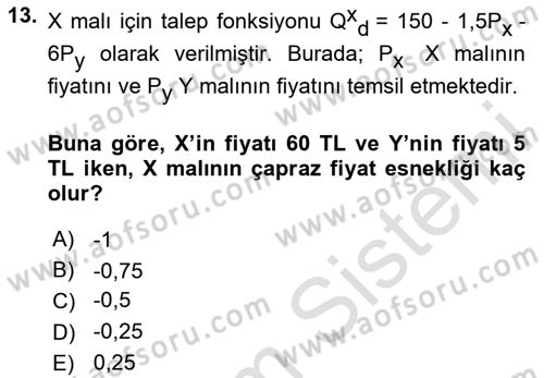 Matematiksel İktisat Dersi 2024 - 2025 Yılı (Vize) Ara Sınav Soruları 13. Soru
