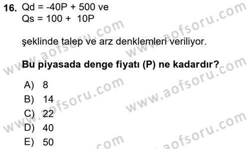 Matematiksel İktisat Dersi 2024 - 2025 Yılı (Vize) Ara Sınav Soruları 16. Soru