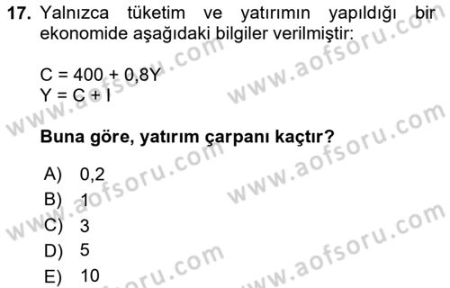 Matematiksel İktisat Dersi 2024 - 2025 Yılı (Vize) Ara Sınav Soruları 17. Soru