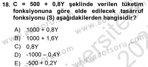 Matematiksel İktisat Dersi 2024 - 2025 Yılı (Vize) Ara Sınav Soruları 18. Soru