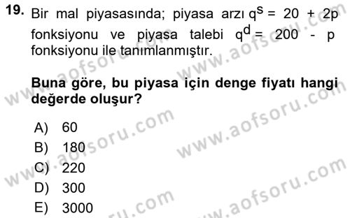 Matematiksel İktisat Dersi 2024 - 2025 Yılı (Vize) Ara Sınav Soruları 19. Soru