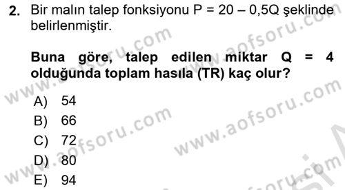 Matematiksel İktisat Dersi 2024 - 2025 Yılı (Vize) Ara Sınav Soruları 2. Soru