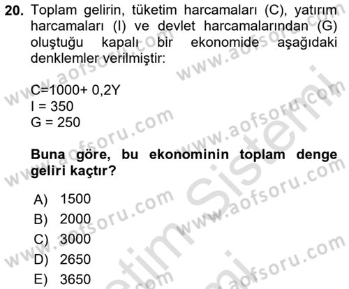 Matematiksel İktisat Dersi 2024 - 2025 Yılı (Vize) Ara Sınav Soruları 20. Soru
