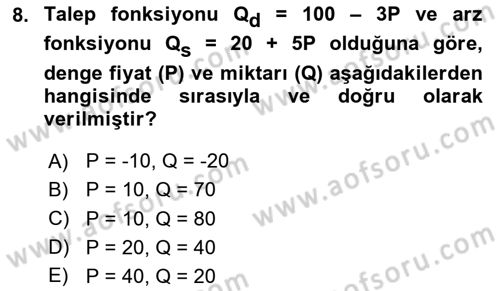 Matematiksel İktisat Dersi 2024 - 2025 Yılı (Vize) Ara Sınav Soruları 8. Soru
