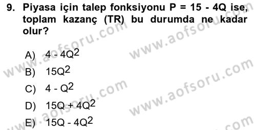 Matematiksel İktisat Dersi 2024 - 2025 Yılı (Vize) Ara Sınav Soruları 9. Soru