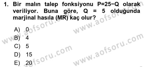 Matematiksel İktisat Dersi 2025 - 2026 Yılı (Vize) Ara Sınav Soruları 1. Soru