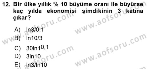 Matematiksel İktisat Dersi 2025 - 2026 Yılı (Vize) Ara Sınav Soruları 12. Soru