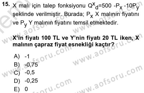 Matematiksel İktisat Dersi 2025 - 2026 Yılı (Vize) Ara Sınav Soruları 15. Soru