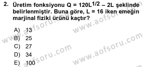 Matematiksel İktisat Dersi 2025 - 2026 Yılı (Vize) Ara Sınav Soruları 2. Soru