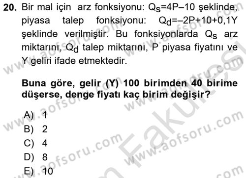 Matematiksel İktisat Dersi 2025 - 2026 Yılı (Vize) Ara Sınav Soruları 20. Soru