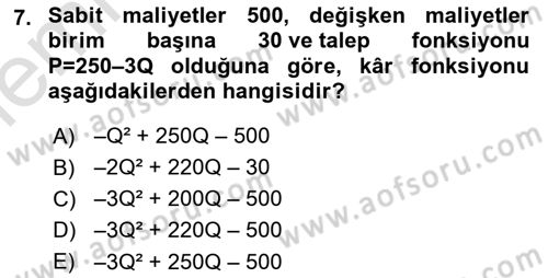Matematiksel İktisat Dersi 2025 - 2026 Yılı (Vize) Ara Sınav Soruları 7. Soru