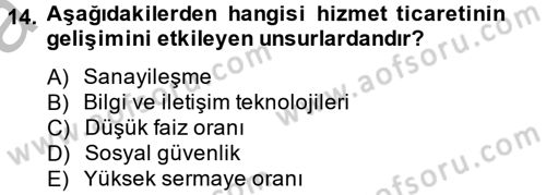 Hizmetler Ekonomisi Dersi 2012 - 2013 Yılı (Vize) Ara Sınav Soruları 14. Soru