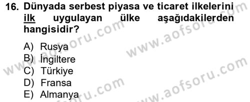 Hizmetler Ekonomisi Dersi 2012 - 2013 Yılı (Vize) Ara Sınav Soruları 16. Soru