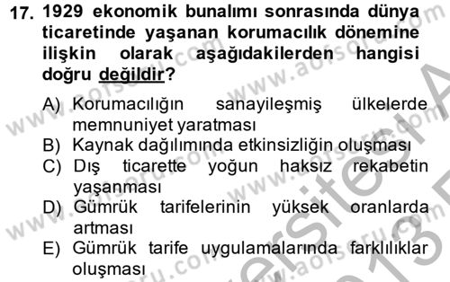 Hizmetler Ekonomisi Dersi 2012 - 2013 Yılı (Vize) Ara Sınav Soruları 17. Soru