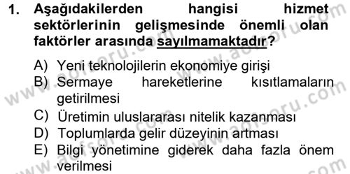Hizmetler Ekonomisi Dersi 2012 - 2013 Yılı (Final) Dönem Sonu Sınav Soruları 1. Soru