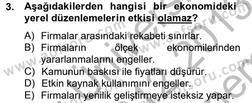 Hizmetler Ekonomisi Dersi 2012 - 2013 Yılı (Final) Dönem Sonu Sınav Soruları 3. Soru