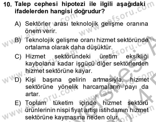 Hizmetler Ekonomisi Dersi 2013 - 2014 Yılı (Vize) Ara Sınav Soruları 10. Soru