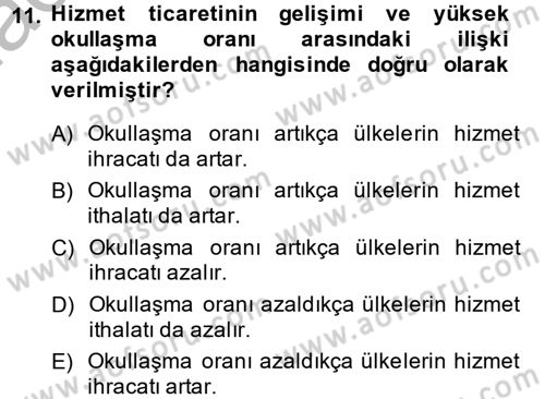 Hizmetler Ekonomisi Dersi 2013 - 2014 Yılı (Vize) Ara Sınav Soruları 11. Soru
