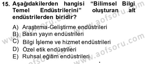 Hizmetler Ekonomisi Dersi 2013 - 2014 Yılı (Vize) Ara Sınav Soruları 15. Soru