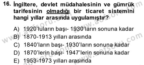 Hizmetler Ekonomisi Dersi 2013 - 2014 Yılı (Vize) Ara Sınav Soruları 16. Soru
