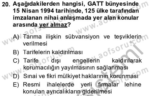 Hizmetler Ekonomisi Dersi 2013 - 2014 Yılı (Vize) Ara Sınav Soruları 20. Soru