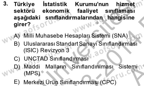 Hizmetler Ekonomisi Dersi 2013 - 2014 Yılı (Vize) Ara Sınav Soruları 3. Soru